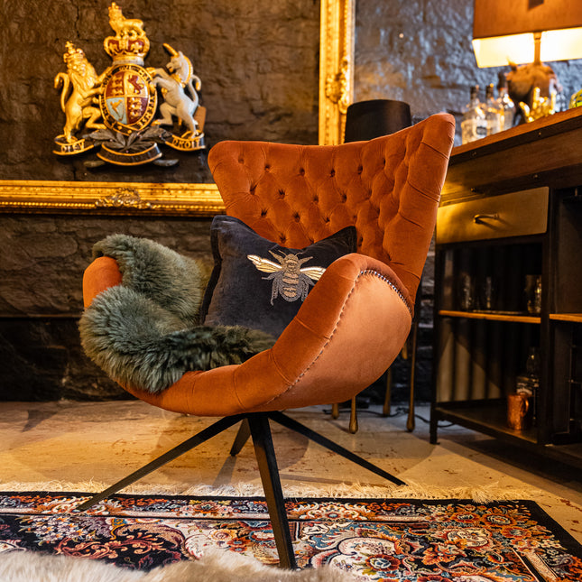 Accent Buttoned Egg Chair in Orange Velvet