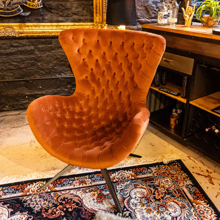 Accent Buttoned Egg Chair in Orange Velvet
