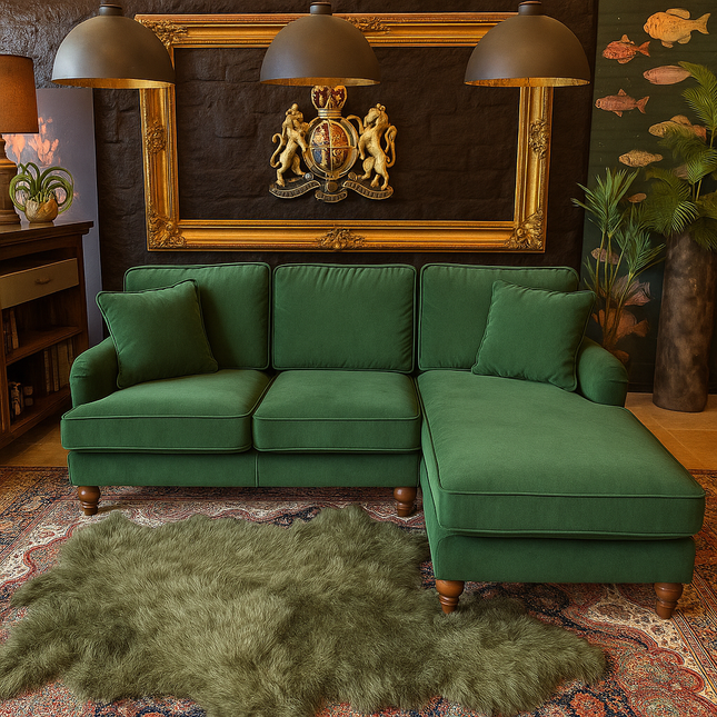 Albert Right Hand Facing Chaise in Plush Emerald - Clearance