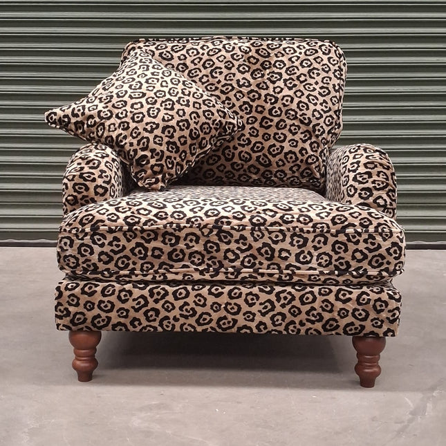 Albert Armchair in Leopard Cream Plush Velvet - Factory Seconds