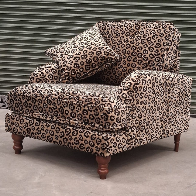 Albert Armchair in Leopard Cream Plush Velvet - Factory Seconds