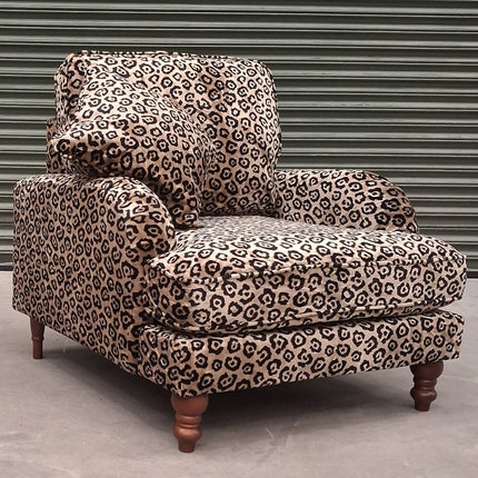 Albert Armchair in Leopard Cream Plush Velvet - Factory Seconds