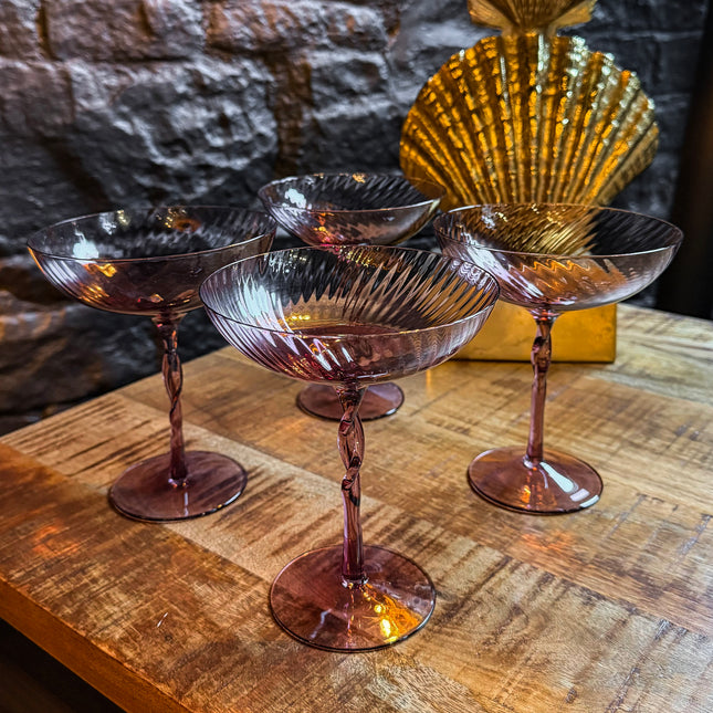 Amethyst Twist Champagne  Coupe Glasses Set of 4