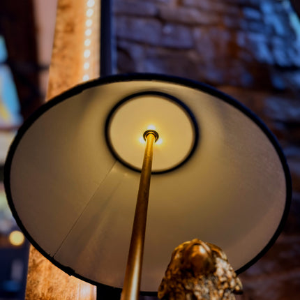 Antique Gold Monkey Table Lamp with Black Shade