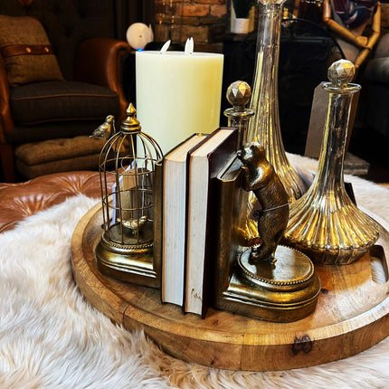 Antique Gold Curious Cat Pair Of Bookends