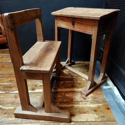 Antique School Desk & Bench Set