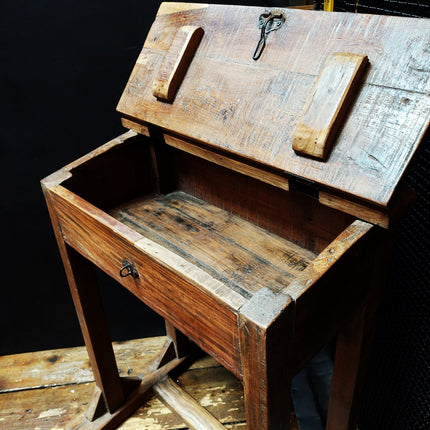 Antique School Desk & Bench Set