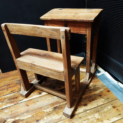 Antique School Desk & Bench Set