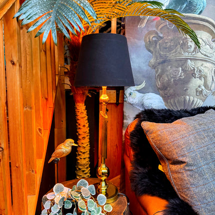 Antique Brass Column Table Lamp with Shade