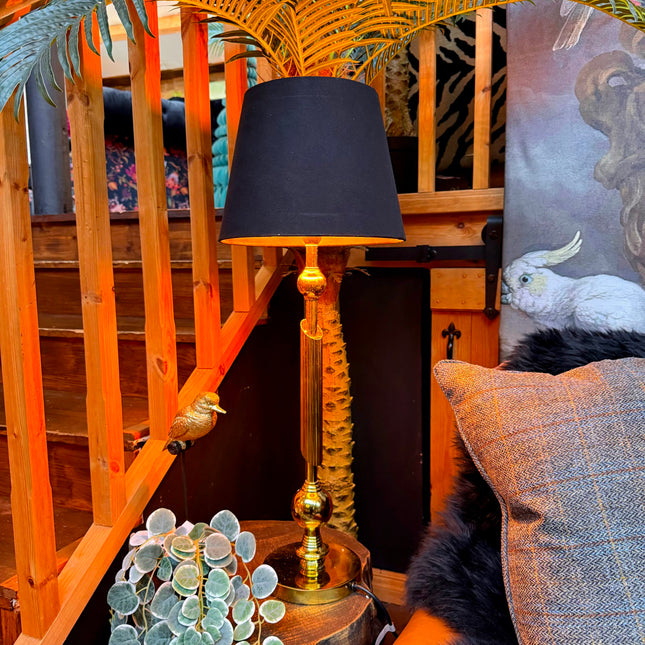 Antique Brass Column Table Lamp with Shade