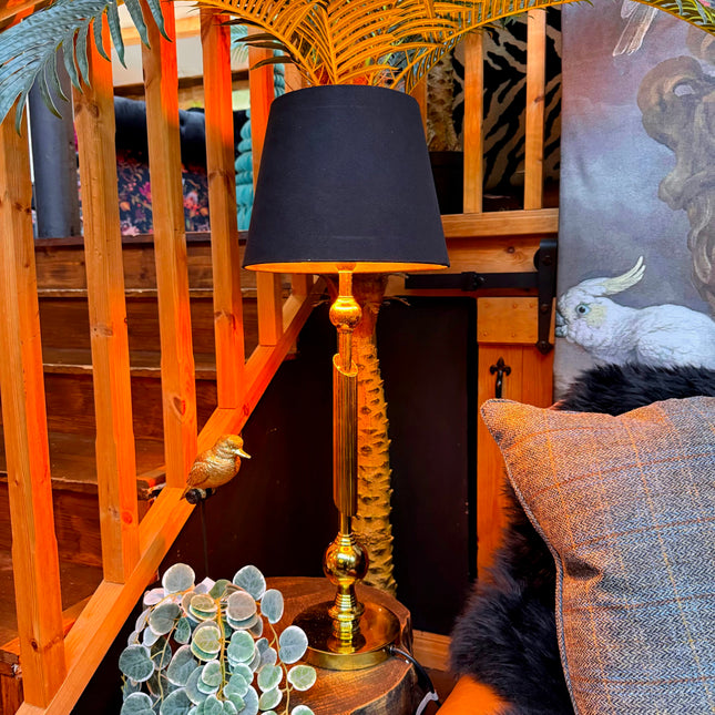 Antique Brass Column Table Lamp with Shade