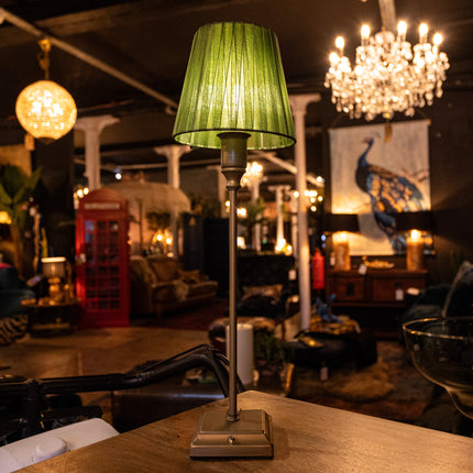 Antique Bronze Rechargeable Table Lamp with Green Shade