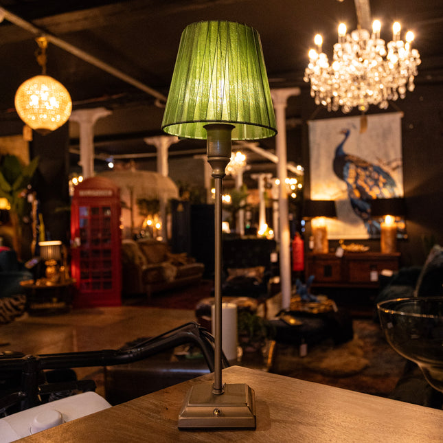 Antique Bronze Rechargeable Table Lamp with Green Shade