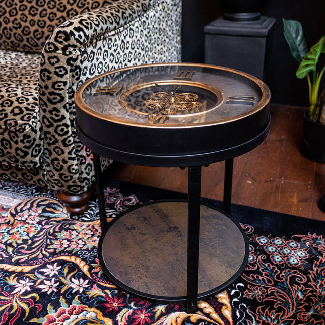 Antique Gear Clock Side Table