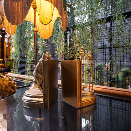 Antique Gold Curious Cat Pair Of Bookends