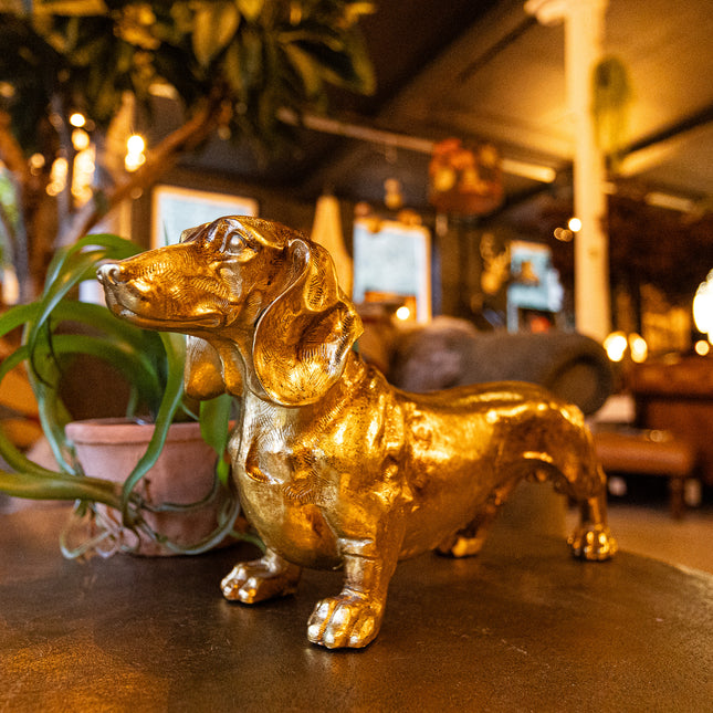 Antique Gold Dachshund Figure
