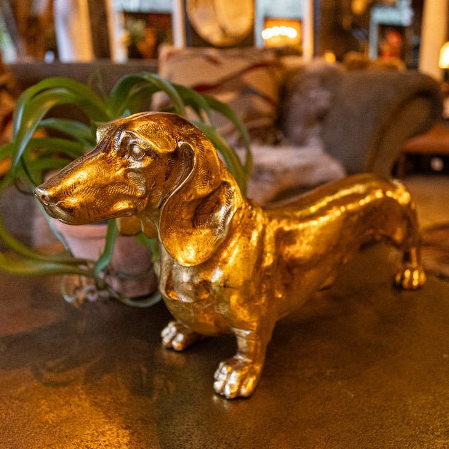Antique Gold Dachshund Figure