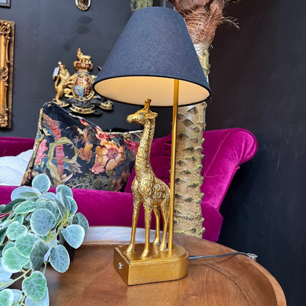 Antique Gold Giraffe Table Lamp with Black Shade