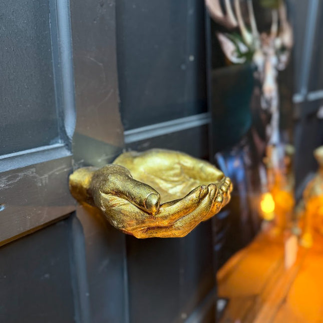 Antique Gold Hands Storage Bowl Wall Mounted