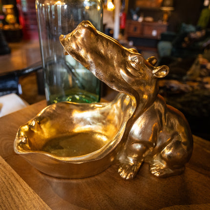 Antique Gold Hungry Hippo Storage Bowl