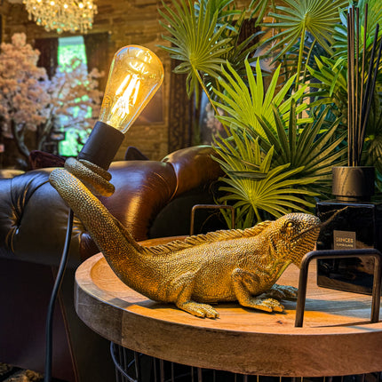 Antique Gold Iguana Table Lamp