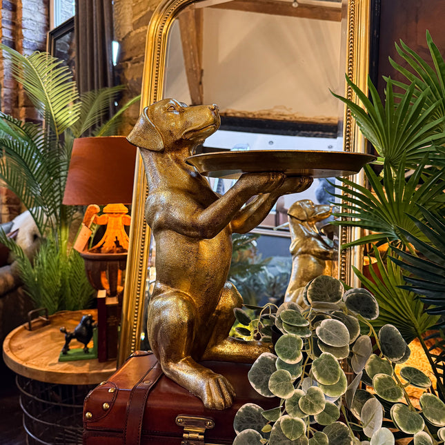 Antique Gold Labrador Holding Tray Ornament