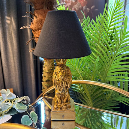 Antique Gold Lion Table Lamp with Black Shade