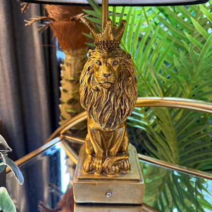 Antique Gold Lion Table Lamp with Black Shade