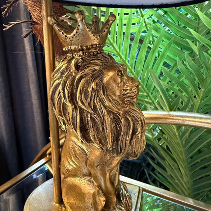 Antique Gold Lion Table Lamp with Black Shade