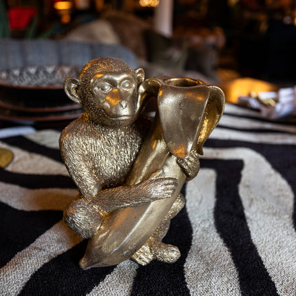 Antique Gold Monkey with Banana Candle Holder