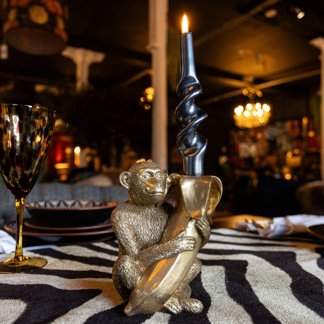 Antique Gold Monkey with Banana Candle Holder