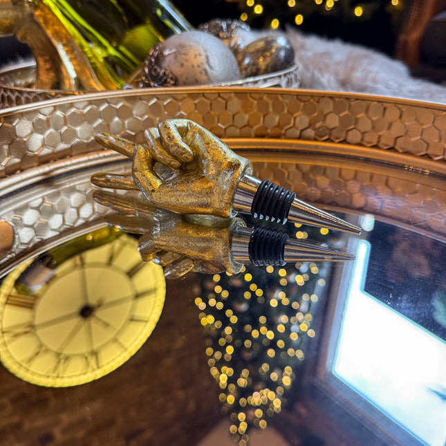 Antique Gold Peace Hand Bottle Stopper