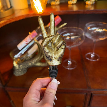 Antique Gold Peace Hand Bottle Stopper