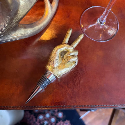 Antique Gold Peace Hand Bottle Stopper