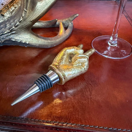 Antique Gold Peace Hand Bottle Stopper