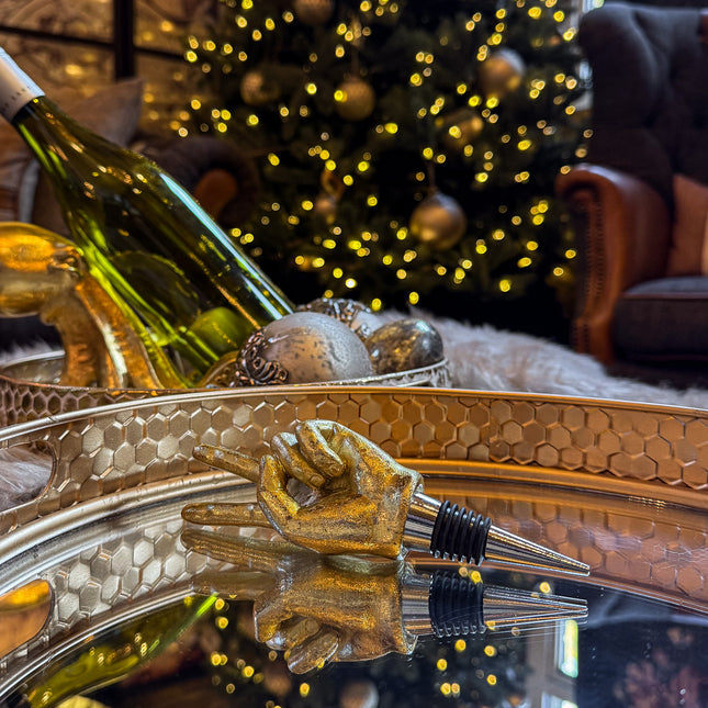 Antique Gold Peace Hand Bottle Stopper