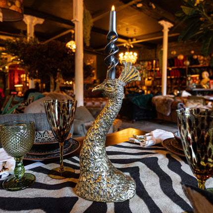 Antique Gold Peacock Head Candle Holder