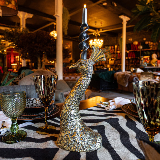 Antique Gold Peacock Head Candle Holder