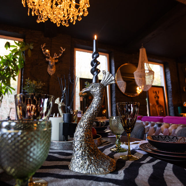 Antique Gold Peacock Head Candle Holder