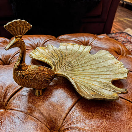 Antique Gold Peacock Trinket Dish