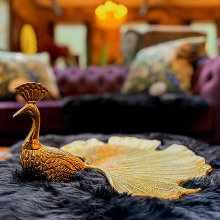 Antique Gold Peacock Trinket Dish