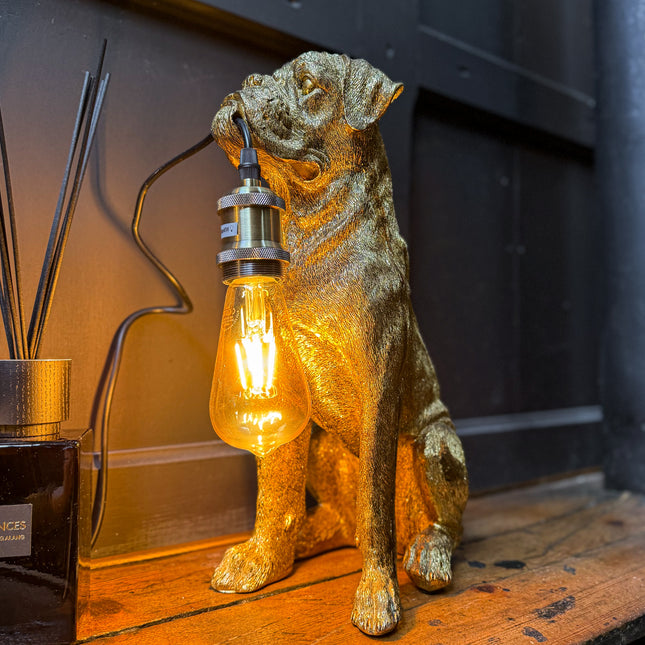 Antique Gold Sitting Dog Table Lamp