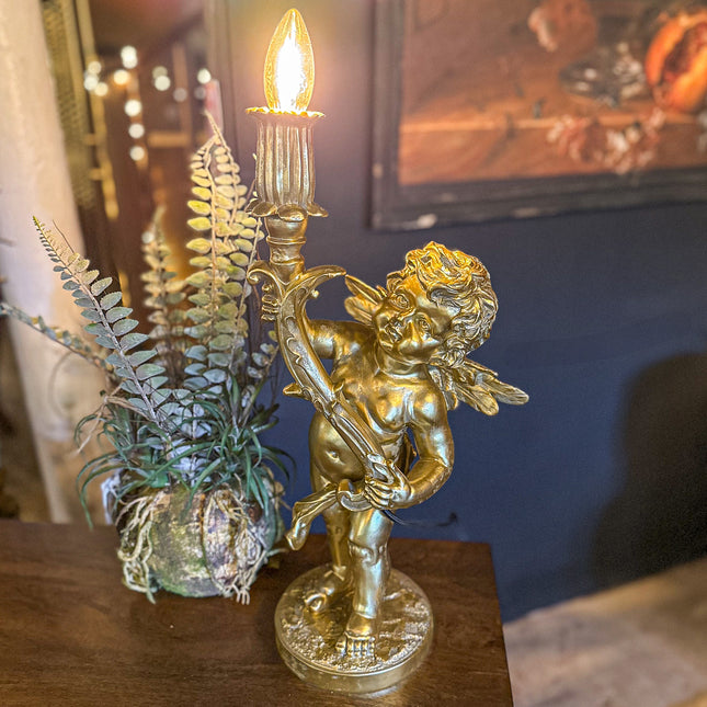 Antique Gold Standing Cherub Table Lamp - Clearance