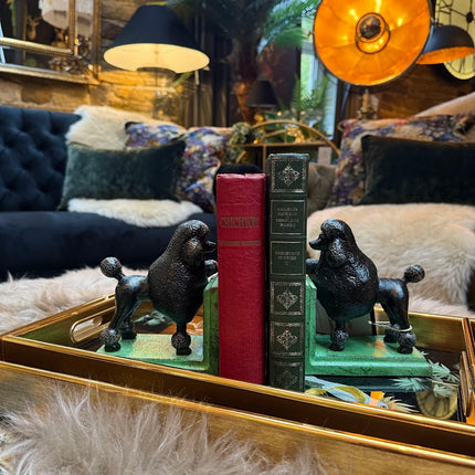 Antique Pair of Black Poodle Cast Iron Bookends