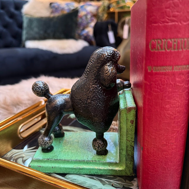 Antique Pair of Black Poodle Cast Iron Bookends