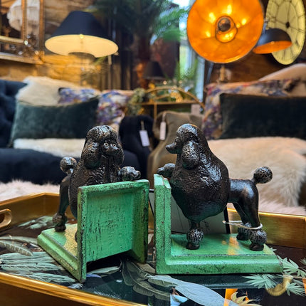 Antique Pair of Black Poodle Cast Iron Bookends