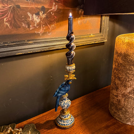 Antiqued Ornate Blue/White Parrot Candle Holder