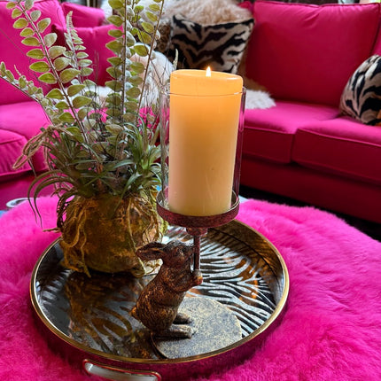 Antiqued Rabbit Candle Holder with Glass Cover