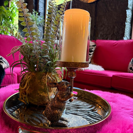 Antiqued Rabbit Candle Holder with Glass Cover
