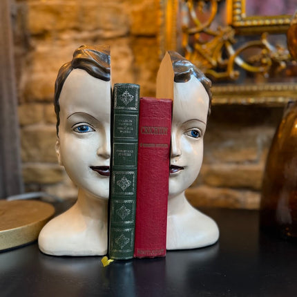 Antiqued Split Deco Head Bookends